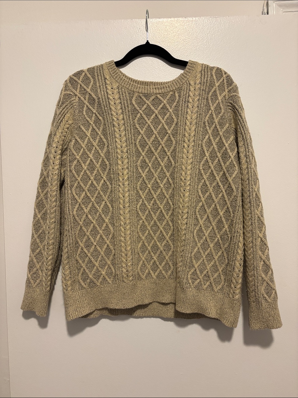 Current Air Cable Knit Crewneck Sweater - Light Beige